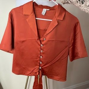 Silk button up shirt orange